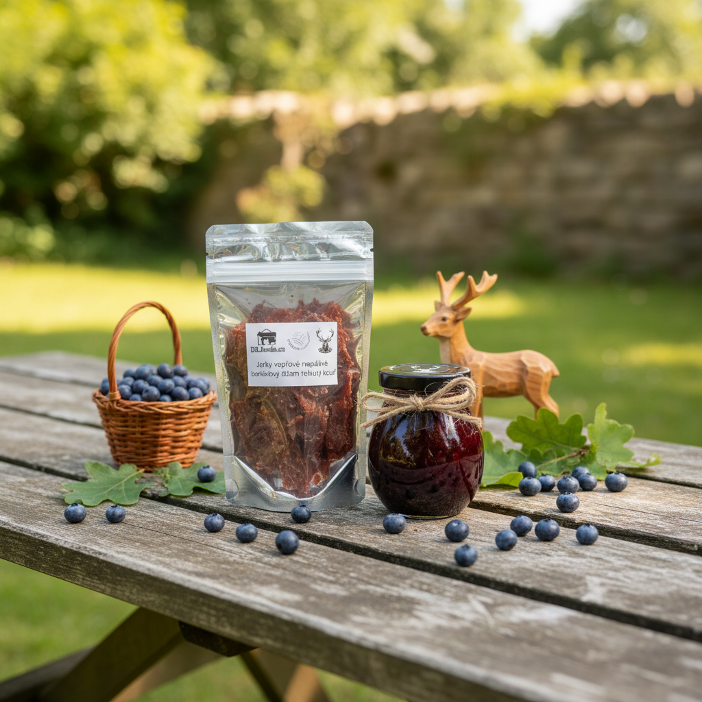 Jerky – vepřové - borůvkový džem & tekutý kouř - nepálivé