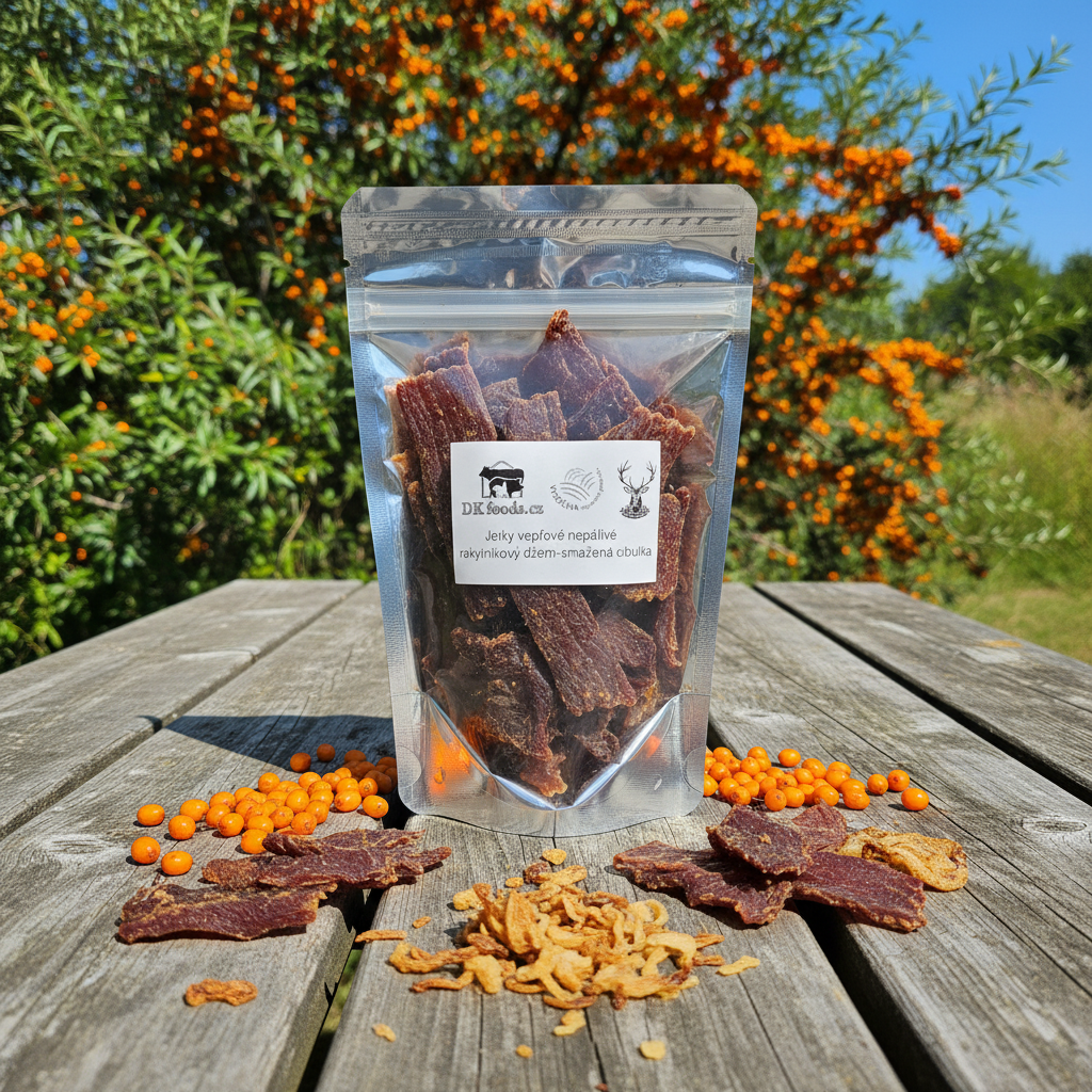 Jerky vepřové rakytníkový džem-smažená cibulka nepalivé